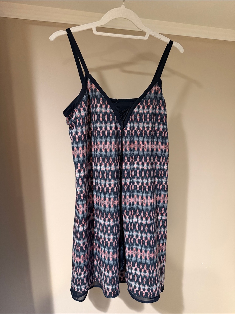 Dex Navy and Coral Printed V-Neck Slip Dress - casual, beach, summer dress